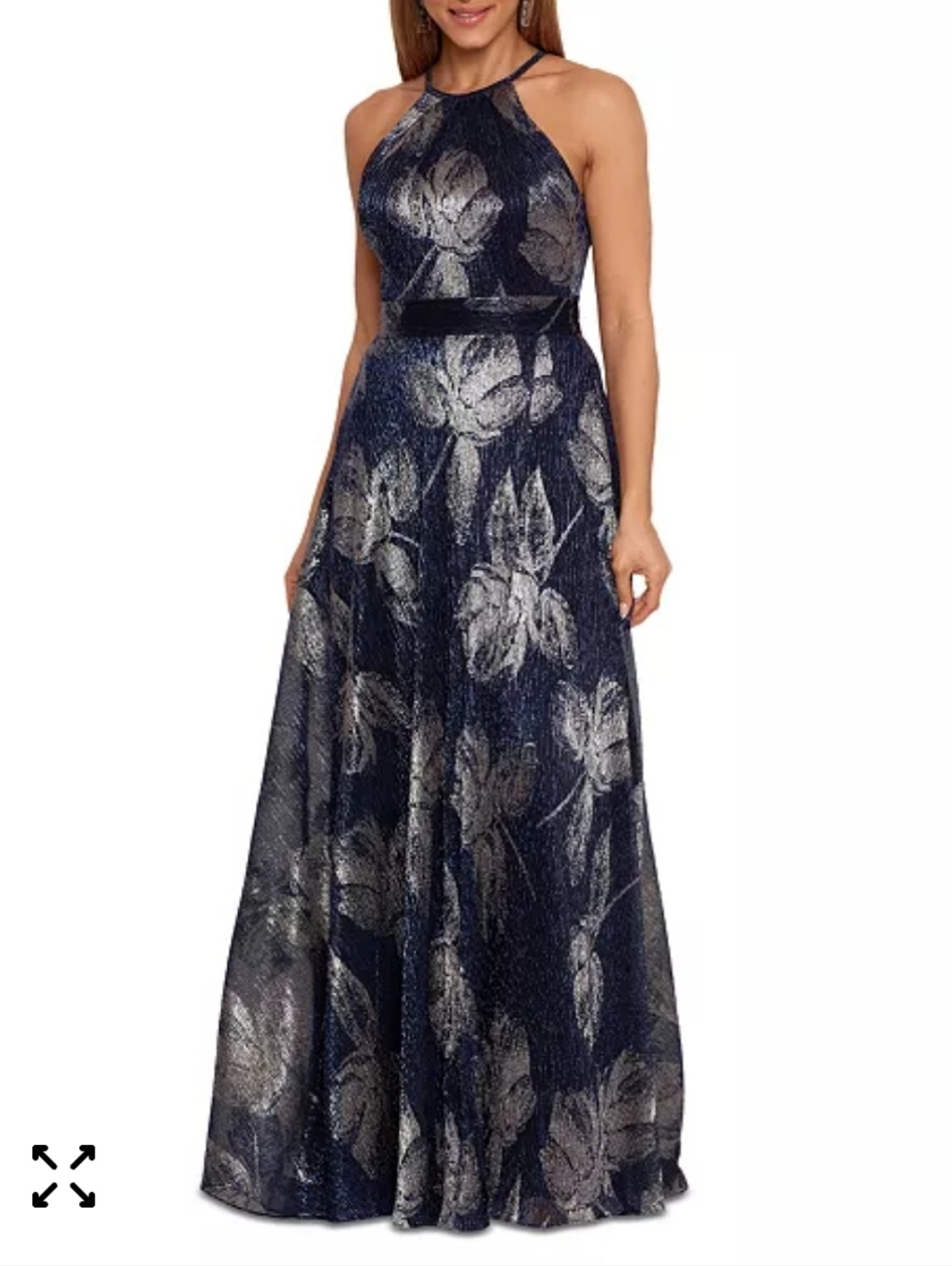 NEW with TAGS Betsy & Adam Navy and Silver Floral Halter Maxi Dress
